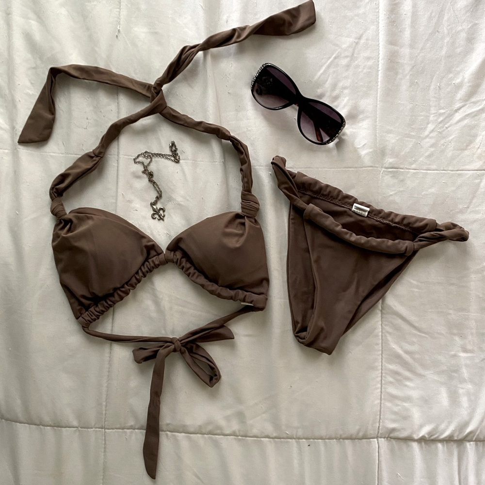 Brown Tie Bikini Swimsuit